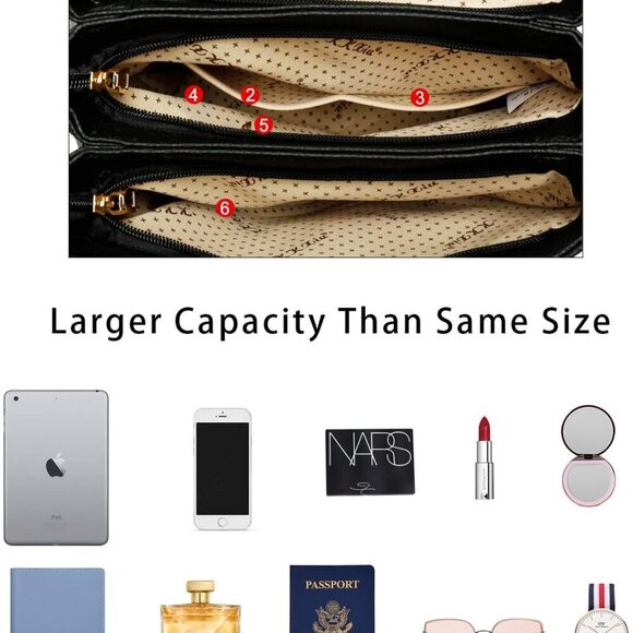 3 Zippered Compartments Purses and Handbags for Women Top Handle Satchel Shoulde - Picture 6 of 7